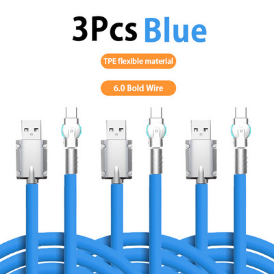 180° pasukamas 120w itin greito įkrovimo laidas skysto silikono mobiliesiems žaidimams USB Type-C įkrovimo alkūninis laidas skirtas Xiaomi iPhone Huawei