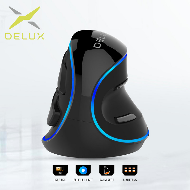 Delux M618 PLUS Vertikalni miš Gaming Žičani Ergonomski Miševi Bežični 6 tipki 4000 DPI Optička desna ruka za PC prijenosno računalo