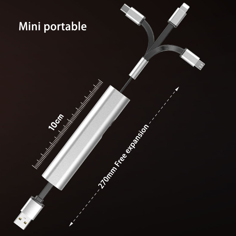 Mini cablu de încărcare multiplu ascuns pentru Samsung S8 S10 S20 Cablu de încărcare Micro Usb din aliaj de aluminiu tip c pentru Huawei P30 P40 Vivo Oppo