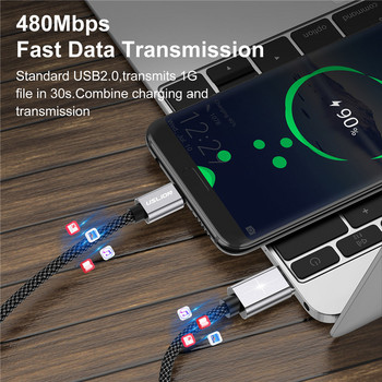 USLION 5A Μαγνητικό καλώδιο USB τύπου C σε USB C για MacBook 100W PD Σούπερ γρήγορη φόρτιση Καλώδιο USB-C Type-C για Xiaomi Samsung Σημείωση