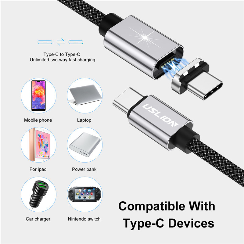 USLION 5A mágneses USB Type C – USB C kábel MacBook 100W PD szupergyors töltő USB-C Type-C vezetékhez Xiaomi Samsung Note-hoz