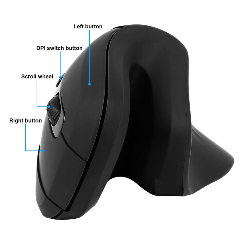 2.4G vezeték nélküli függőleges egér Ergonomikus optikai újratölthető USB vevő Mauce 3200 állítható DPI egér PC számítógépes laptophoz