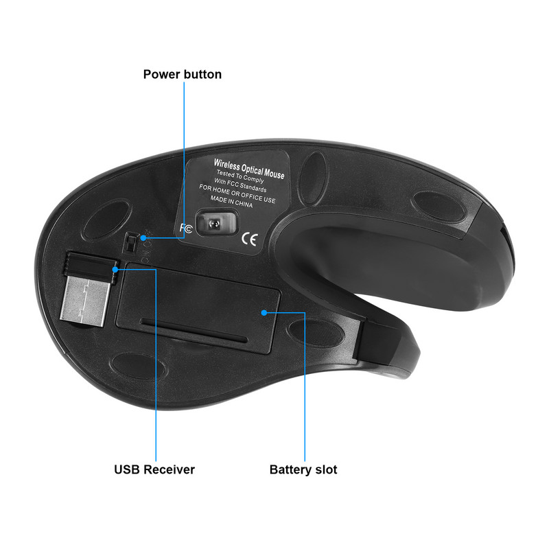 2.4G vezeték nélküli függőleges egér Ergonomikus optikai újratölthető USB vevő Mauce 3200 állítható DPI egér PC számítógépes laptophoz