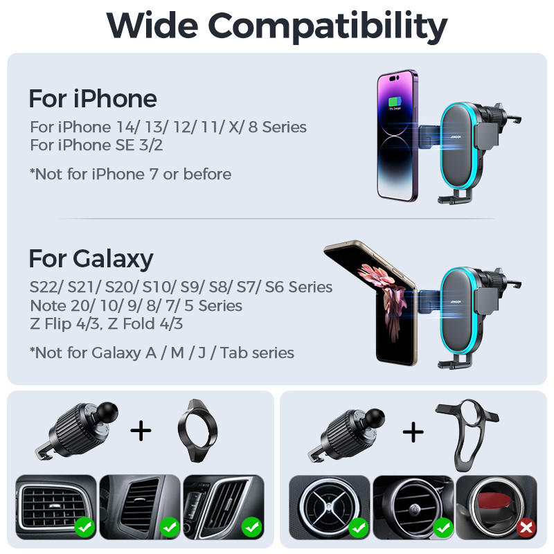 Joyroom 15W bežični nosač za auto punjač s dvostrukom zavojnicom s automatskim stezanjem za nosač za automobilski telefon za bežično punjenje za iPhone 14 13 Pro Max