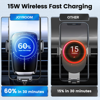 Joyroom 15W Qi Държач за телефон за кола Безжично зарядно за кола Автоматично подравняване Стойка за кола Монтиране на вентилационен отвор Зарядно за кола Универсално
