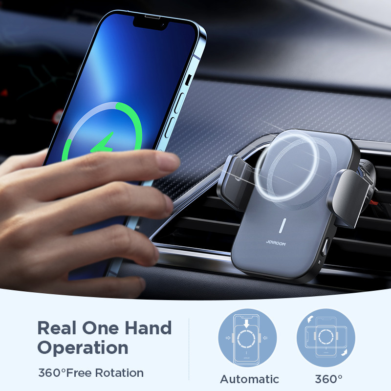 Joyroom Qi belaidis greito įkrovimo telefono laikiklis Automobilinis magnetinis automatinis laisvų rankų įrangos automobilinis telefono laikiklis skirtas iPhone 13 12 Pro Max
