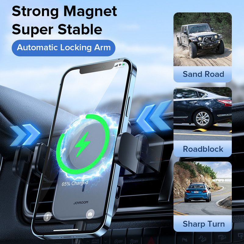 Joyroom Qi belaidis greito įkrovimo telefono laikiklis Automobilinis magnetinis automatinis laisvų rankų įrangos automobilinis telefono laikiklis skirtas iPhone 13 12 Pro Max