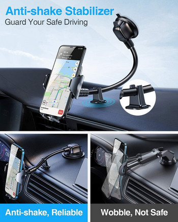 Стойка за телефон на таблото за кола 360° най-широк изглед 9 инча гъвкава дълга ръка, универсална хендсфри автоматична стойка за вентилационен отвор на предното стъкло за стойка за телефон