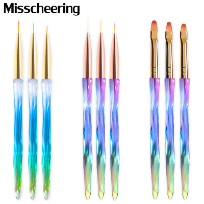 3 vnt Gradient Crystal nagų šepetėlių rinkinys, skirtas piešimo linijai tinklelis Akrilo nagų dailės įdėklų dažymo rašiklis „pasidaryk pats“ UV gelio šepetėliai manikiūro įrankiai