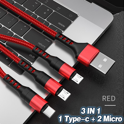 3 v 1 kábel USB-C s rýchlym nabíjaním pre Samsung Xiaomi Redmi Realme OPPP OnePlus pre mobilný telefón so systémom Android a prenosom dát