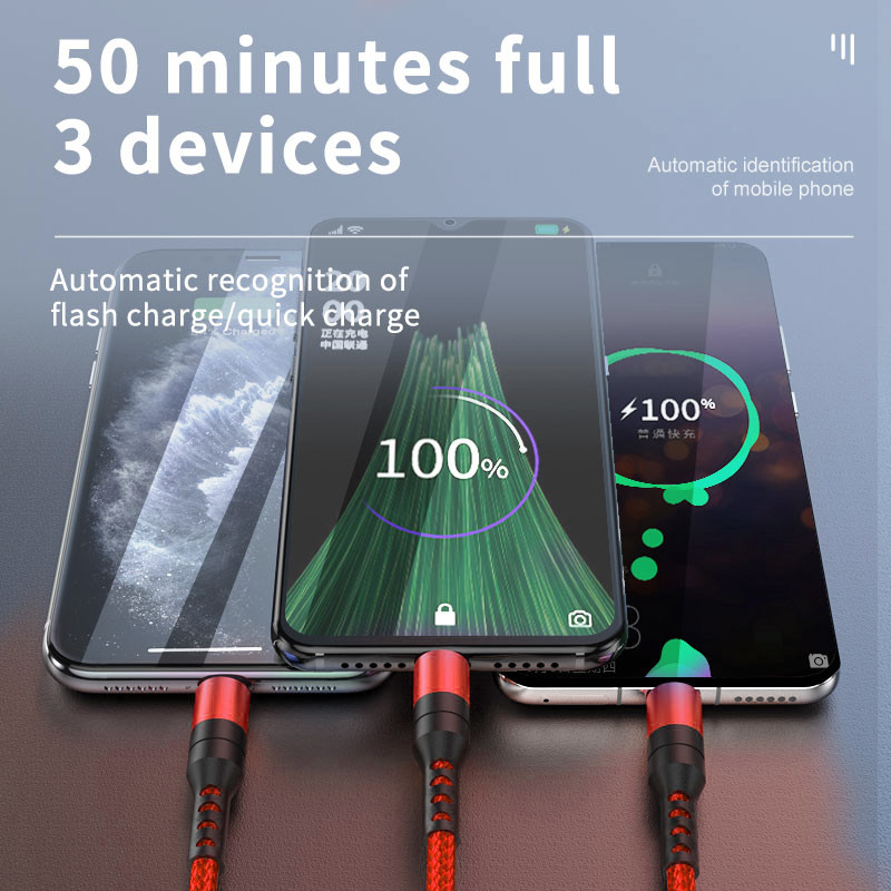 3 v 1 kábel USB-C s rýchlym nabíjaním pre Samsung Xiaomi Redmi Realme OPPP OnePlus pre mobilný telefón so systémom Android a prenosom dát