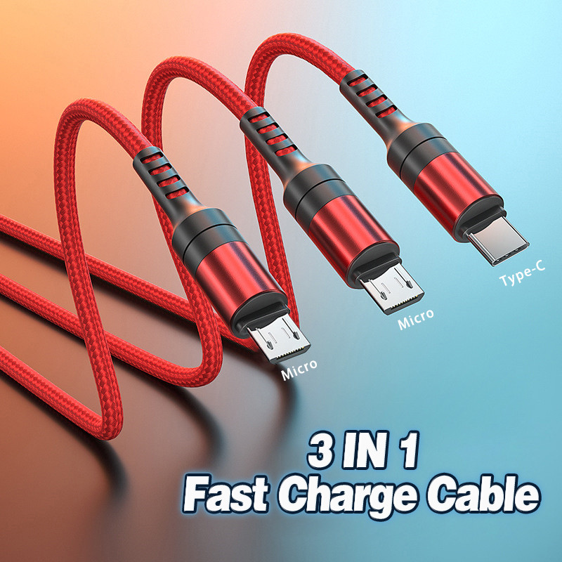 3 v 1 kábel USB-C s rýchlym nabíjaním pre Samsung Xiaomi Redmi Realme OPPP OnePlus pre mobilný telefón so systémom Android a prenosom dát