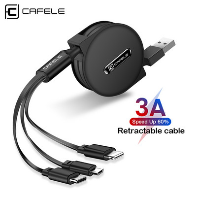 Cafele USB кабел Xiaomi 3 в 1 Micro Type-c за iPhone Charger Cable Portable Retractable Fast Charging for Huawei зарядно кабел