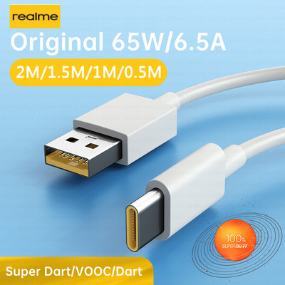 6,5A Super Dart VOOC Γνήσιο καλώδιο φόρτισης 65W τύπου C USB C Γρήγορη φόρτιση για Realme GT 2 9 Pro 8 7 X50 OPPO Find X2 Reno 3 30W