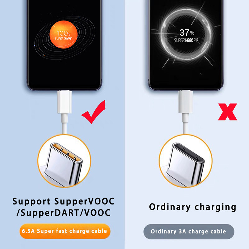 6.5A Super Dart VOOC Original 65W Charge Type-C Kabelis USB C Greitas įkrovimas, skirtas Realme GT 2 9 Pro 8 7 X50 OPPO Find X2 Reno 3 30W