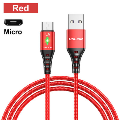 USLION 5A Micro USB kábel Gyors gyorstöltő kábel USB-Micro USB 2.0 Android töltőkábel Samsung Galaxy S7 S6 notebookhoz