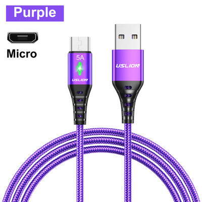 USLION 5A Micro USB kábel Gyors gyorstöltő kábel USB-Micro USB 2.0 Android töltőkábel Samsung Galaxy S7 S6 notebookhoz