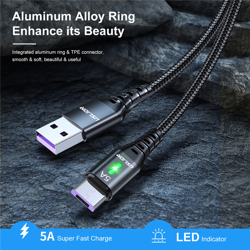USLION 5A Micro USB kábel Gyors gyorstöltő kábel USB-Micro USB 2.0 Android töltőkábel Samsung Galaxy S7 S6 notebookhoz