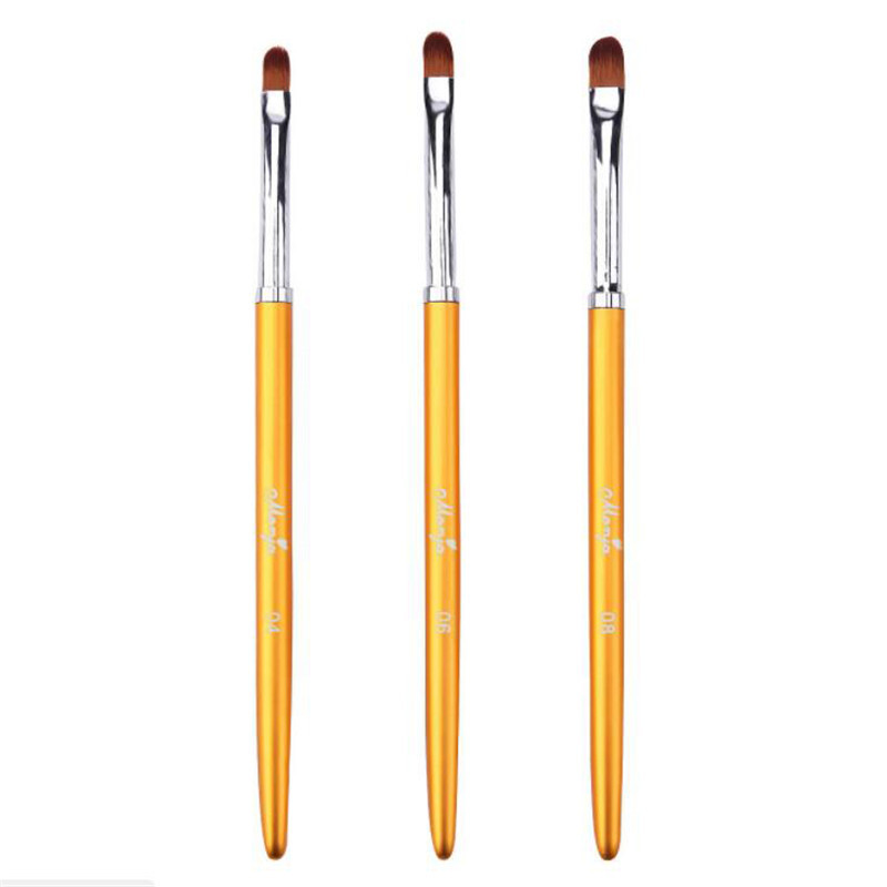 3db Golden Nail Art fém nyél akril UV gél hosszabbító építő szirom virág festő ecset manikűr eszközök