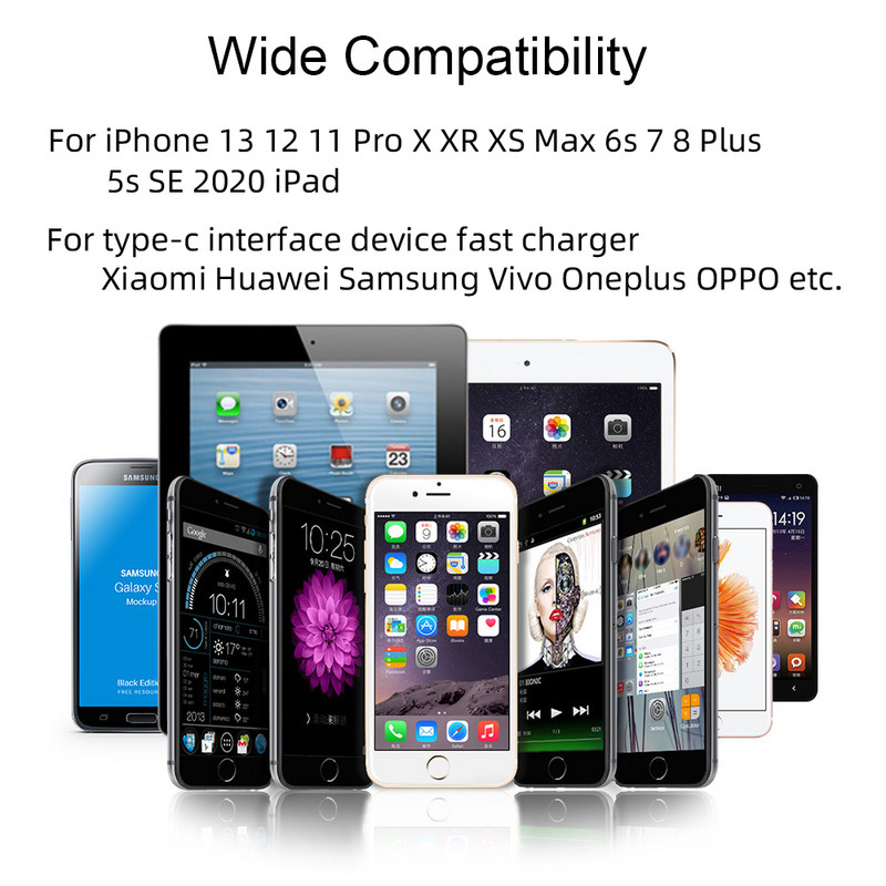 Greitas įkrovimas C tipo USB C laidas 1m 2m 3m nailoninis laidas skirtas iPhone 13 12 Xiaomi Huawei Samsung iPad Vivo iPhone įkroviklio laidas