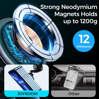 Joyroom Blue Light Магнитен държач за телефон за кола Бързо безжично зарядно за iPhone 13 12 Pro Max Зарядно за кола Метален държач за телефон Автомобил