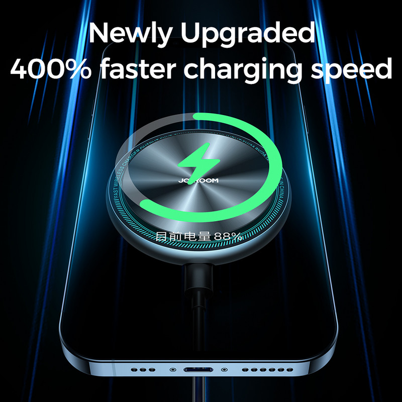 Joyroom Blue Light Magnetski držač za telefon u automobilu Brzi bežični punjač za iPhone 13 12 Pro Max Auto punjač Metalni držač za telefon u automobilu