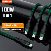 100 W-os gyorstöltő C típusú kábel 3 az 1-ben nylon fonott PD adatvonal MacBook iPad Pro Xiaomi Samsung Oneplus mobiltelefonhoz