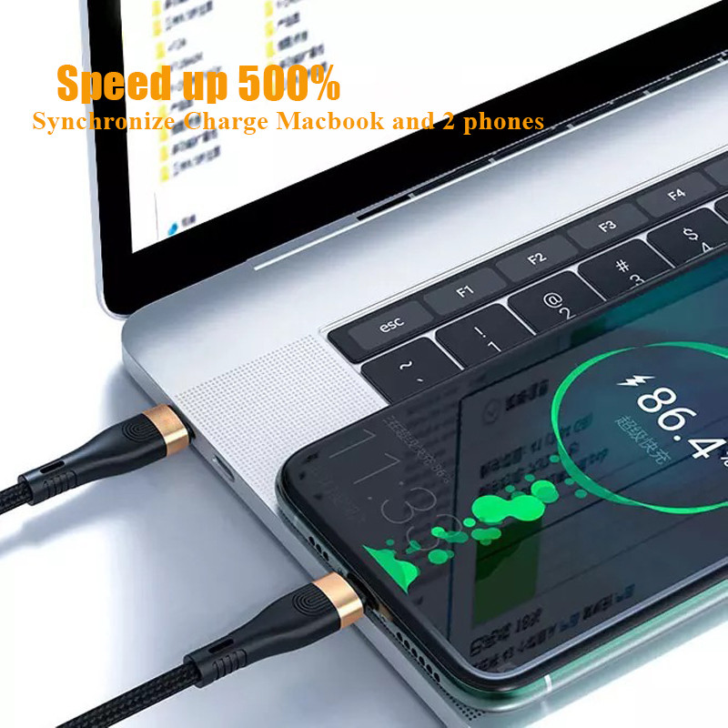 100 W-os gyorstöltő C típusú kábel 3 az 1-ben nylon fonott PD adatvonal MacBook iPad Pro Xiaomi Samsung Oneplus mobiltelefonhoz