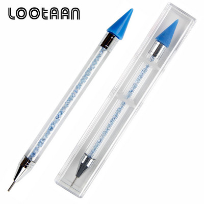 Lootaan 1vnt Daugiaspalvis dvispalvis nagų dailės vaškinis rašiklis, krištoliniai karoliukai, krištoliniai akmenys, brangakmeniai, vaško pieštukas, pieštukas, manikiūras