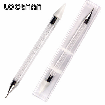 Lootaan 1vnt Daugiaspalvis dvispalvis nagų dailės vaškinis rašiklis, krištoliniai karoliukai, krištoliniai akmenys, brangakmeniai, vaško pieštukas, pieštukas, manikiūras