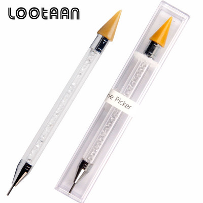 Lootaan 1vnt Daugiaspalvis dvispalvis nagų dailės vaškinis rašiklis, krištoliniai karoliukai, krištoliniai akmenys, brangakmeniai, vaško pieštukas, pieštukas, manikiūras