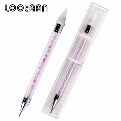 Lootaan 1vnt Daugiaspalvis dvispalvis nagų dailės vaškinis rašiklis, krištoliniai karoliukai, krištoliniai akmenys, brangakmeniai, vaško pieštukas, pieštukas, manikiūras