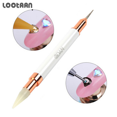 Lootaan 1vnt Daugiaspalvis dvispalvis nagų dailės vaškinis rašiklis, krištoliniai karoliukai, krištoliniai akmenys, brangakmeniai, vaško pieštukas, pieštukas, manikiūras