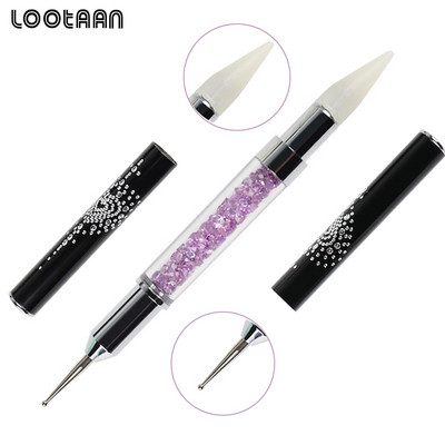 Lootaan 1vnt Daugiaspalvis dvispalvis nagų dailės vaškinis rašiklis, krištoliniai karoliukai, krištoliniai akmenys, brangakmeniai, vaško pieštukas, pieštukas, manikiūras