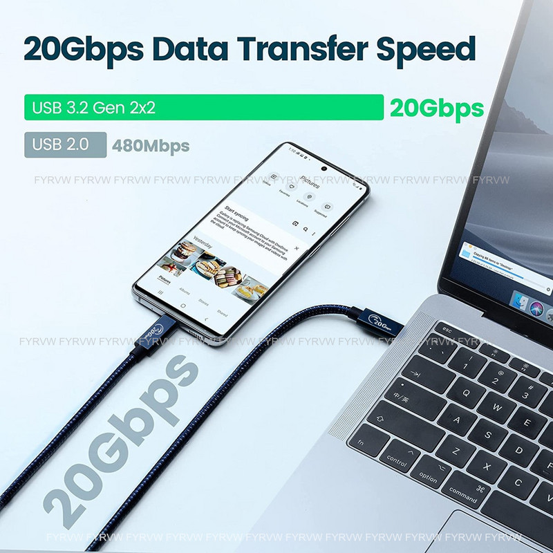 USB C na USB C kabel 20Gbps 10Gbps kabel 4K@60Hz video monitor PD100W QC4.0 brzi punjač USB 3.2 Gen2 kabel 20Gbps za MacBook