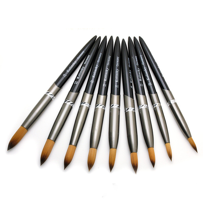 TIANMI 2020 Pure Kolinsky Round Sharp Nail Tool fém nyél 10#12#14#16#18#20#22#24 Professzionális körömfestő akril ecset