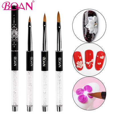 BQAN 1vnt 3D Carving Nail Art Kolinsky Sable Akrilo teptuku tapybos rašiklis Skysta pudra „Pasidaryk pats“ Kalnų krištolas rankenos piešimo manikiūro įrankis