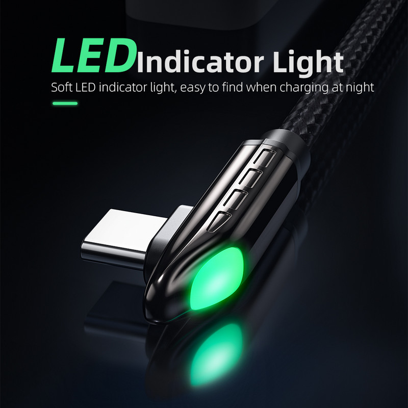 Essager 6A USB Type C kaabel Huawei Mate 40 Pro Samsungi 66W LED-kiirlaadimise USB-C laadija kaabel 90-kraadise kaabli andmejuhe