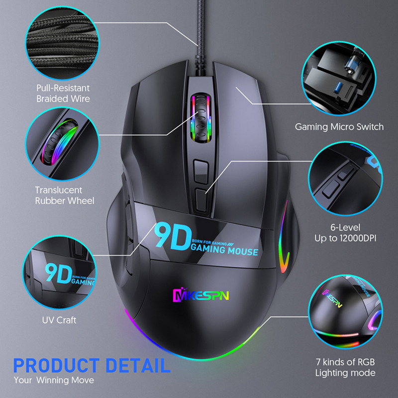 12000 DPI játékegér 7 gombos LED optikai USB vezetékes egerek profi játékosokhoz, kiváló minőség
