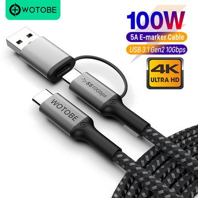 3 m 10 jala pikkune USB-C–C kaabel 5A E-MARK PD100W USB 3.1 Gen2 10 Gbps 4K 60 Hz video Nailonist kuduvast sulamist toiteliin arvuti sülearvutitele