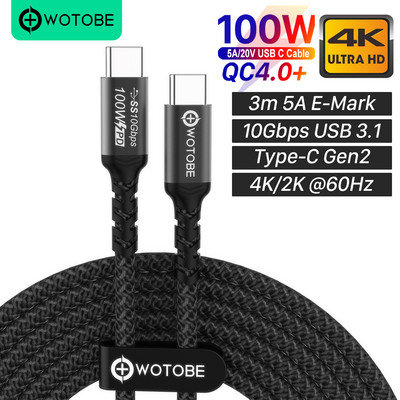 Cablu USB-C la C de 3m 10ft 5A E-MARK PD100W USB 3.1 Gen2 10Gbps 4K 60Hz Video Linie de alimentare din aliaj de țesut din nailon pentru computere laptopuri