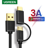 Ugreen USB tip C kabel za Samsung Galaxy S10 S9 Plus 2 u 1 mikro USB kabel za brzo punjenje za Xiaomi tablet Android USB kabel