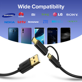 Καλώδιο Ugreen USB Type C για Samsung Galaxy S10 S9 Plus 2 σε 1 Καλώδιο Micro USB γρήγορης φόρτισης για tablet Xiaomi Android Καλώδιο USB