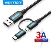 Kábel Vention USB typu C pre Redmi note 8 2 v 1 s rýchlym nabíjaním Micro USB pre Samsung Galaxy Note S10 USB kábel pre mobilný telefón