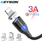 KEYSION Μαγνητικό καλώδιο Micro USB Type C για iPhone Καλώδιο Lightning 1M 3A Καλώδιο γρήγορης φόρτισης Τύπου C Μαγνητικός φορτιστής Καλώδιο τηλεφώνου