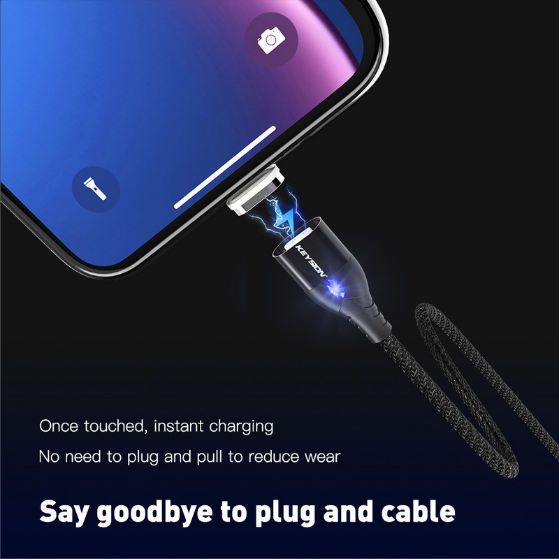 KEYSION Magnetický kábel Micro USB Type-C pre iPhone Lightning kábel 1M 3A Rýchlonabíjací kábel Type-C Magnet Nabíjací kábel pre telefón