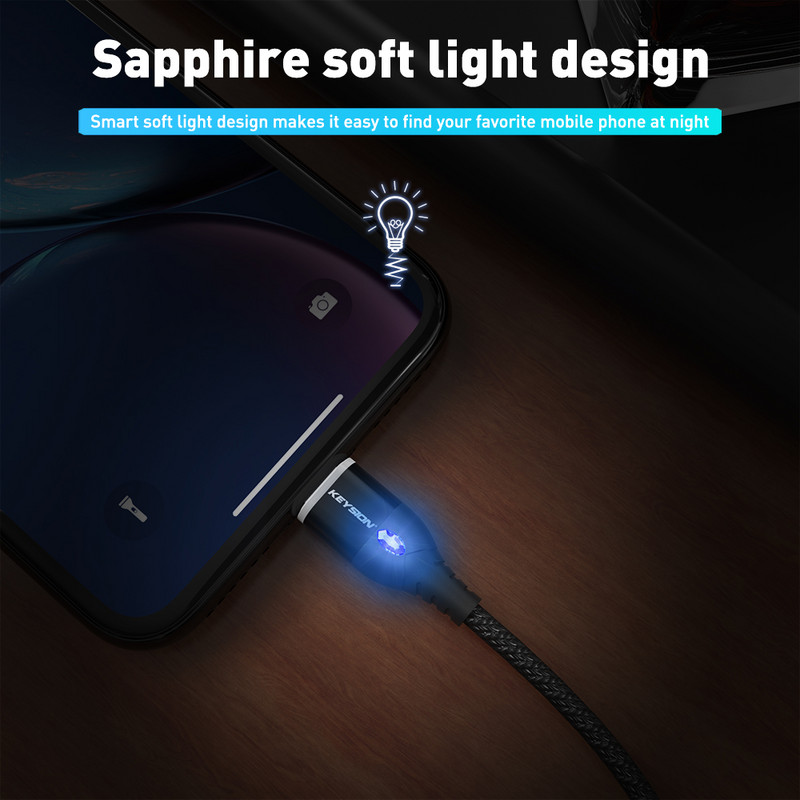 KEYSION Magnetický kábel Micro USB Type-C pre iPhone Lightning kábel 1M 3A Rýchlonabíjací kábel Type-C Magnet Nabíjací kábel pre telefón