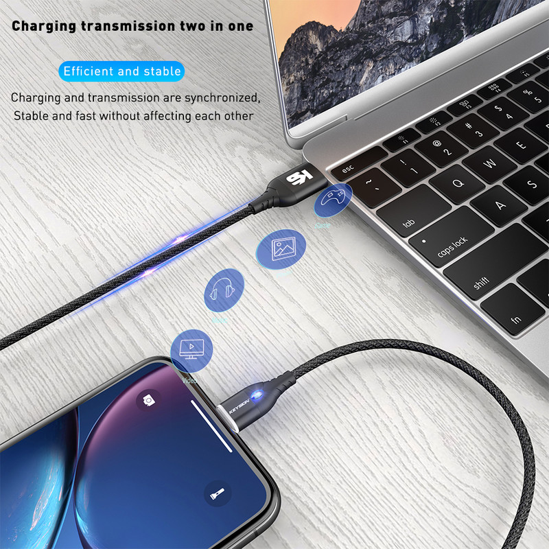 KEYSION Magnetický kábel Micro USB Type-C pre iPhone Lightning kábel 1M 3A Rýchlonabíjací kábel Type-C Magnet Nabíjací kábel pre telefón