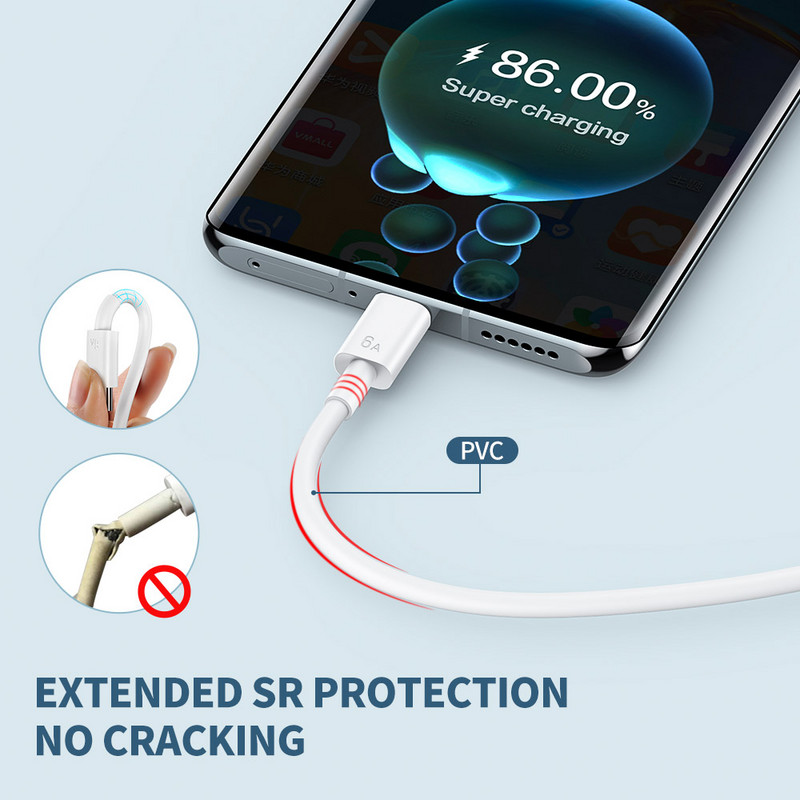 „SmartDevil Type C Cable“, skirtas „Samsung 6A QC3.0 Data Line Super Charging“, skirtas „Huawei Xiaomi Micro USB-C“ telefono laido greitajam įkrovikliui