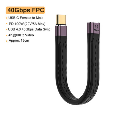 USB 4.0 Gen3 adatkábel 4K@60Hz 40Gbps PD 100W 5A USB C gyorstöltő adapter átalakító Thunderbolt 3 Type C hosszabbító kábelhez